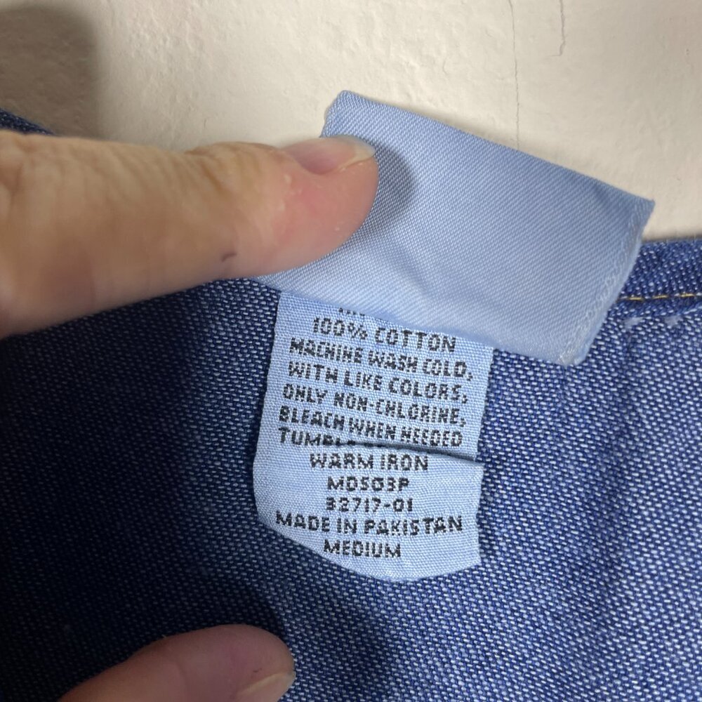 Vintage 90s Blair Denim Maxi Dress Floral Embroidery Button Front A-Line Medium! - Picture 6 of 8